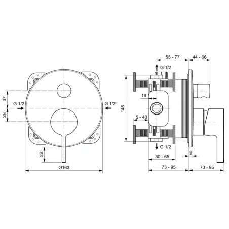 Ideal Standard Joy - Mitigeur encastré, pour 2 sorties, Magnetic Grey A7383A5