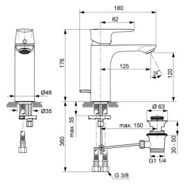 Ideal Standard Connect Air - Mitigeur de lavabo Grande avec vidage, Magnetic Grey A7053A5