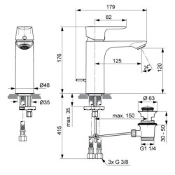 Ideal Standard Connect Air - Mitigeur de lavabo Grande avec vidage, Magnetic Grey A7054A5