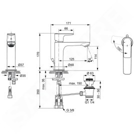 Ideal Standard Connect Air - Mitigeur de lavabo Grande Slim avec vidage, BlueStart, Magnetic Grey A7013A5
