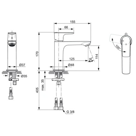 Ideal Standard Connect Air - Mitigeur de lavabo Grande Slim, Blue Start, Silver Storm A7016GN