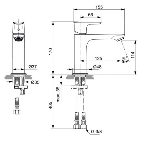 Ideal Standard Connect Air - Mitigeur de lavabo Grande Slim, Silver Storm A7015GN