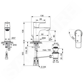 Ideal Standard Connect Air - Mitigeur de lavabo Piccolo Slim avec vidage, BlueStart, Silver Storm A7017GN