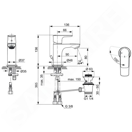 Ideal Standard Connect Air - Mitigeur de lavabo Piccolo Slim avec vidage, BlueStart, Silver Storm A7017GN