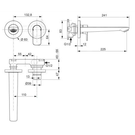 Ideal Standard Connect Air - Mitigeur de lavabo encastré, 2 trous, Magnetic Grey A7009A5