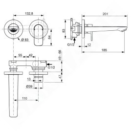Ideal Standard Connect Air - Mitigeur de lavabo encastré, 2 trous, Magnetic Grey A7029A5