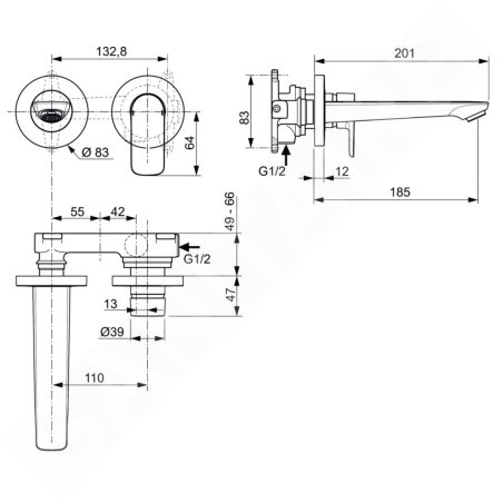 Ideal Standard Connect Air - Mitigeur de lavabo encastré, 2 trous, Silver Storm A7029GN