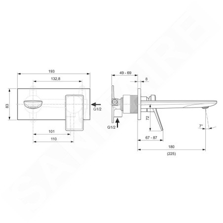 Ideal Standard Conca Tap - Mitigeur de lavabo encastré, bec 180 mm, Brushed Gold A7371A2