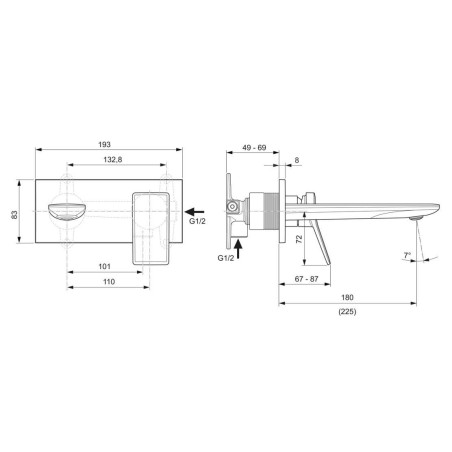 Ideal Standard Conca Tap - Mitigeur de lavabo encastré, bec 180 mm, Magnetic Grey A7371A5