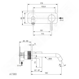 Ideal Standard Joy - Mitigeur de lavabo encastré, bec 180 mm, Magnetic Grey A7380A5