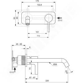 Ideal Standard Joy - Mitigeur de lavabo encastré, bec 220 mm, Brushed Gold A7381A2