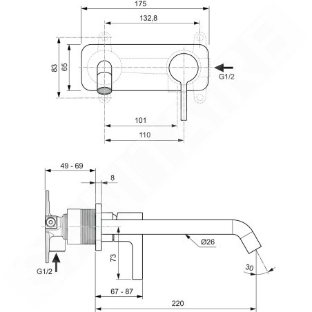 Ideal Standard Joy - Mitigeur de lavabo encastré, bec 220 mm, Brushed Gold A7381A2