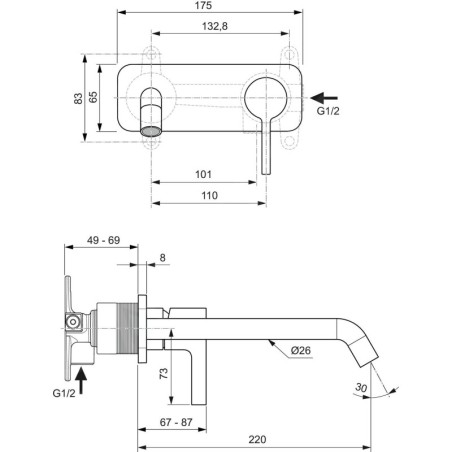 Ideal Standard Joy - Mitigeur de lavabo encastré, bec 180 mm, Silver Storm A7381GN