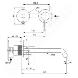 Ideal Standard Joy - Mitigeur de lavabo encastré, bec 225 mm, 2 trous, Brushed Gold A7379A2