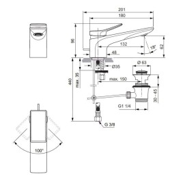 Ideal Standard Conca Tap - Mitigeur d'évier avec vidage, Brushed Gold BC753A2
