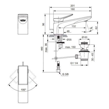 Ideal Standard Conca Tap - Mitigeur d'évier avec vidage, Brushed Gold BC753A2