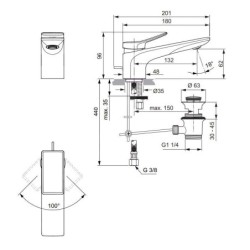Ideal Standard Conca Tap - Mitigeur d'évier avec vidage, Magnetic Grey BC753A5