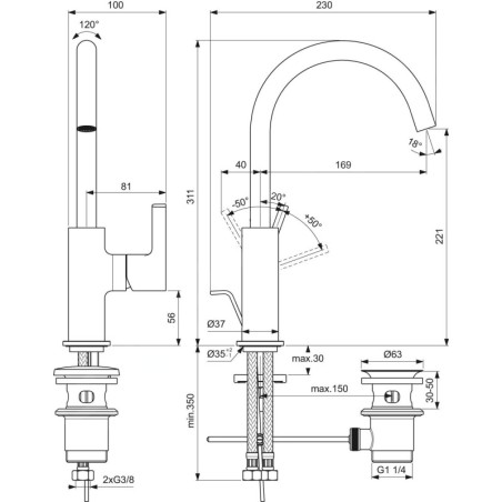 Ideal Standard Joy - Mitigeur de lavabo avec vidage, Silver Storm BC777GN