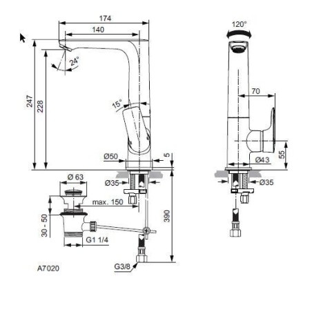 Ideal Standard Connect Air - Mitigeur de lavabo Slim avec bec orientable et vidage, Brushed Gold A7020A2