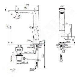 Ideal Standard Connect Air - Mitigeur de lavabo Slim avec bec orientable et vidage, Magnetic Grey A7020A5