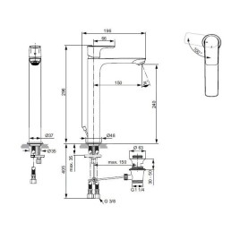 Ideal Standard Connect Air - Mitigeur de lavabo Slim avec vidage, BlueStart, Magnetic Grey A7026A5