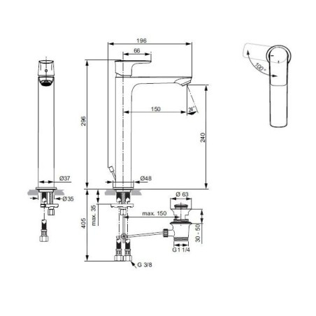 Ideal Standard Connect Air - Mitigeur de lavabo Slim avec vidage, BlueStart, Magnetic Grey A7026A5