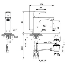 Ideal Standard Connect Air - Mitigeur de lavabo Slim avec vidage, Magnetic Grey A7007A5