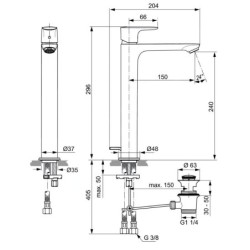 Ideal Standard Connect Air - Mitigeur de lavabo Slim avec vidage, Magnetic Grey A7025A5