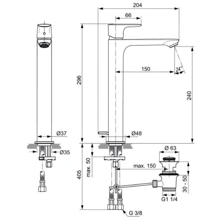 Ideal Standard Connect Air - Mitigeur de lavabo Slim avec vidage, Magnetic Grey A7025A5