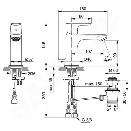 Ideal Standard Connect Air - Mitigeur de lavabo Slim avec vidage, Silver Storm A7007GN