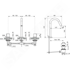 Ideal Standard Joy - Mitigeur de lavabo, installation 3 trous, avec vidage, chrome BC783AA