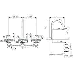Ideal Standard Joy - Mitigeur de lavabo, installation 3 trous, avec vidage, Silver Storm BC783GN