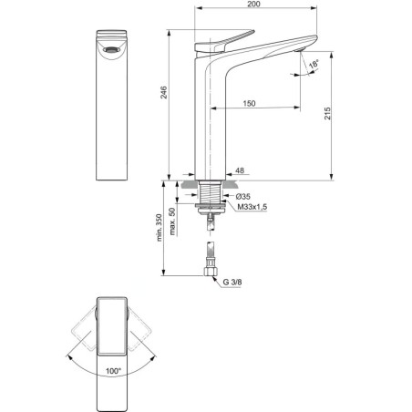 Ideal Standard Conca Tap - Mitigeur d'évier, Brushed Gold BC758A2