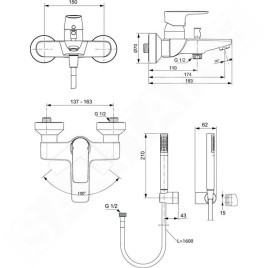 Ideal Standard Connect Air - Mitigeur de baignoire avec accessoires, Silver Storm A7056GN