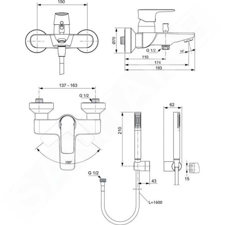 Ideal Standard Connect Air - Mitigeur de baignoire avec accessoires, Silver Storm A7056GN