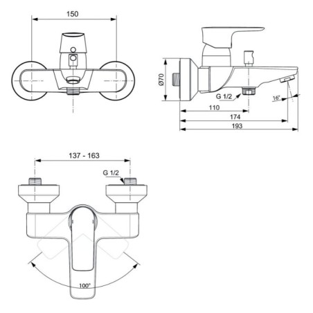 Ideal Standard Connect Air - Mitigeur de bagnoire, Magnetic Grey A7033A5