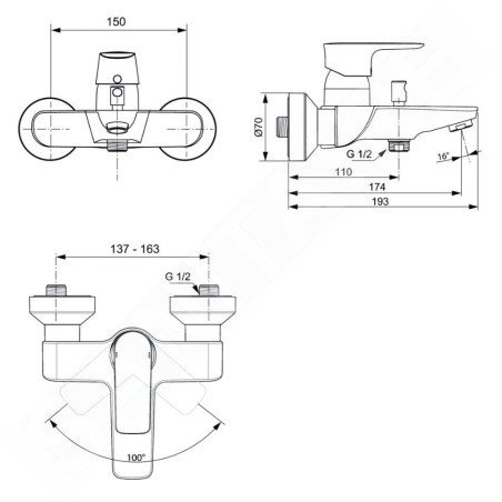 Ideal Standard Connect Air - Mitigeur de baignoire, Silver Storm A7033GN