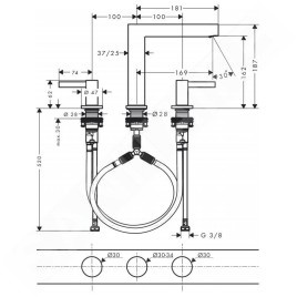 Hansgrohe Finoris - Mitigeur de lavabo 160, installation 3 trous, Push-Open, EcoSmart, noir mat 76034670