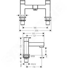 Hansgrohe Vernis Shape - Mitigeur sur le bord de baignoire, installation 2 trous, noir mat 71452670