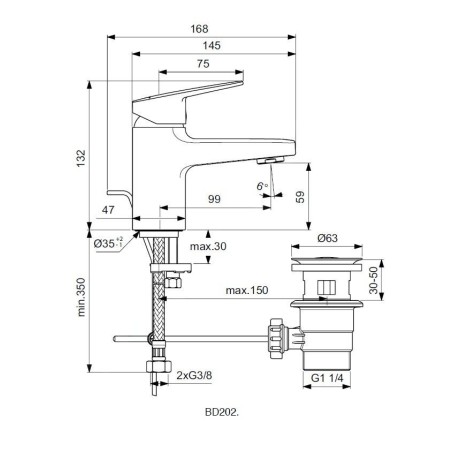 Ideal Standard CeraPlan - Mitigeur de lavabo Piccolo avec vidage, chrome BD202AA