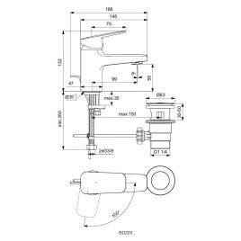 Ideal Standard CeraPlan - Mitigeur de lavabo Piccolo avec vidage, BlueStart, chrome BD203AA
