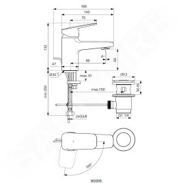 Ideal Standard CeraPlan - Mitigeur de lavabo Piccolo avec vidage, BlueStart, chrome BD205AA