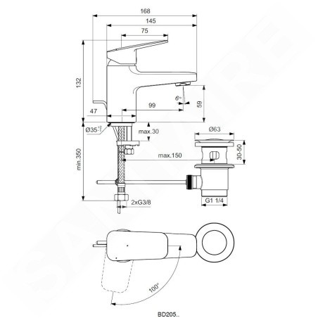 Ideal Standard CeraPlan - Mitigeur de lavabo Piccolo avec vidage, BlueStart, chrome BD205AA