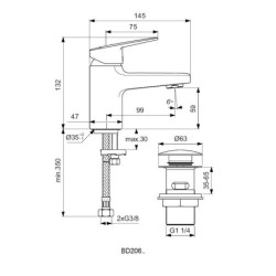 Ideal Standard CeraPlan - Mitigeur de lavabo Piccolo avec Click-Clack, chrome BD206AA