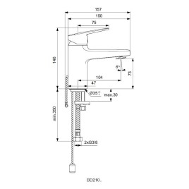 Ideal Standard CeraPlan - Mitigeur de lavabo avec chaîne, chrome BD210AA