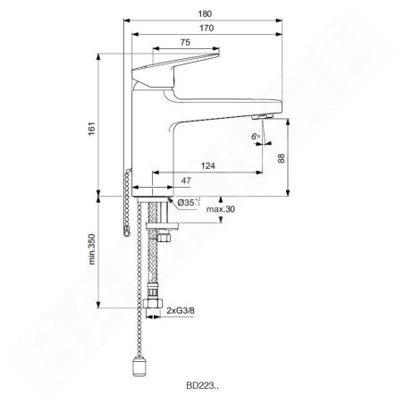 Ideal Standard CeraPlan - Mitigeur de lavabo Grande avec chaîne, chrome BD223AA