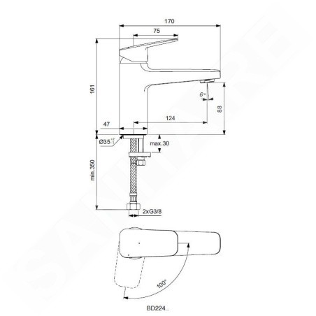 Ideal Standard CeraPlan - Mitigeur de lavabo Grande, BlueStart, chrome BD224AA