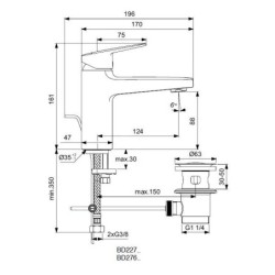 Ideal Standard CeraPlan - Mitigeur de lavabo Grande avec vidage, chrome BD227AA