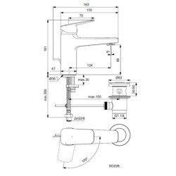 Ideal Standard CeraPlan - Mitigeur de lavabo Grande avec vidage, BlueStart, chrome BD228AA