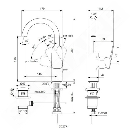 Ideal Standard CeraPlan - Mitigeur de lavabo avec bec rotatif et vidage, chrome BD235AA